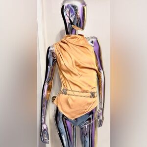 A.L.C. Peach Bias-Draped Sleeveless Blouse w/pleats - satin finish